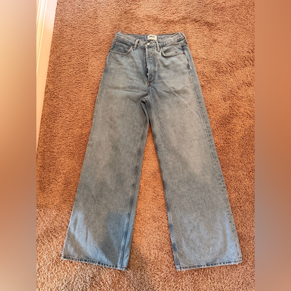 Agolde Dame High Rise Wide Leg Jeans in Conflict. Size 26.